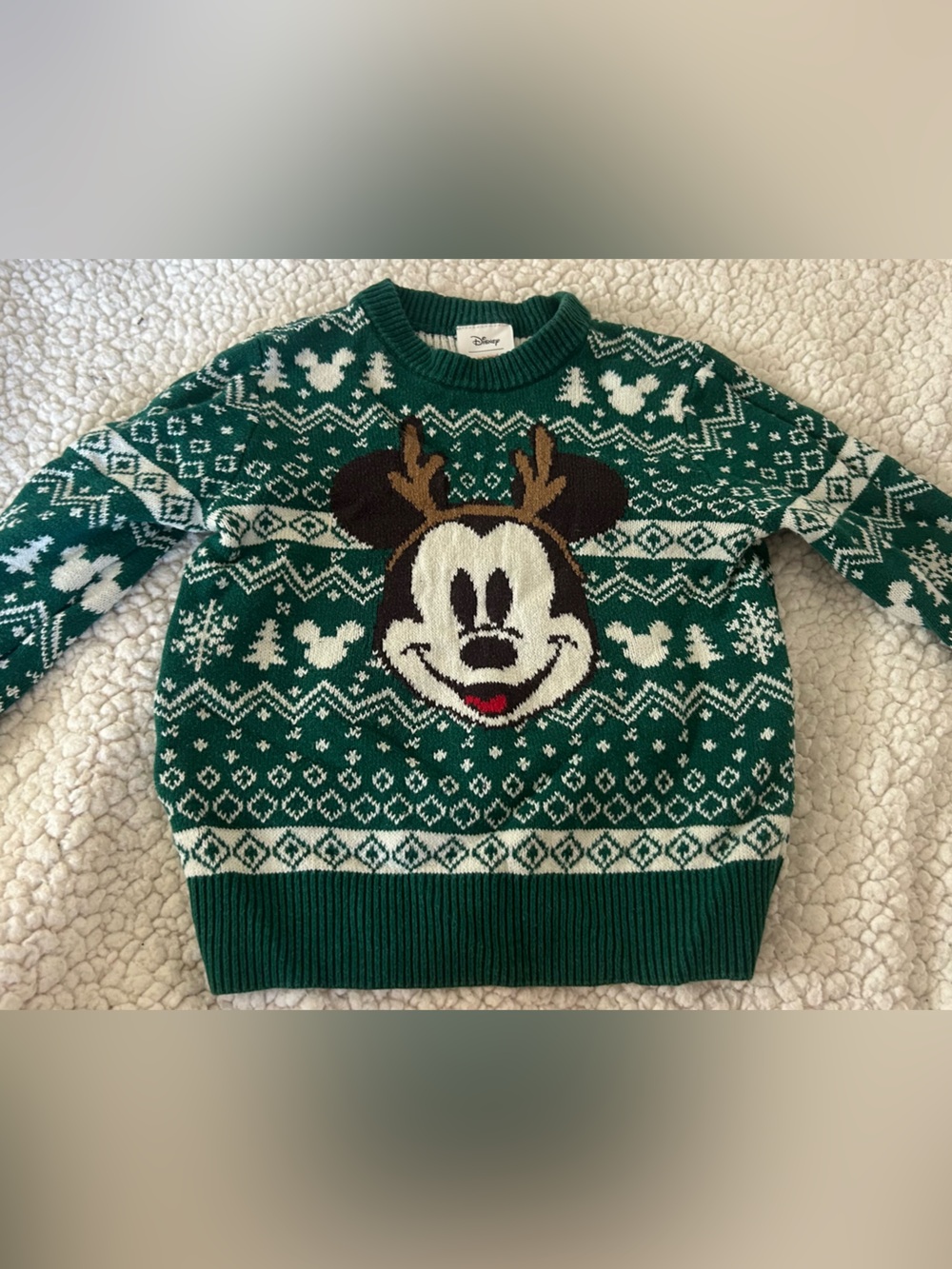 Disney Green Mickey Reindeer Knit Sweater